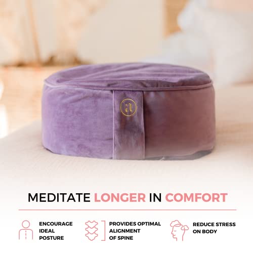 AJNA Zafu Yoga Pillow Round Velvet Cover Cotton Liner Machine Free Carry Bag