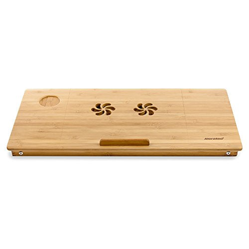 Aleratec Natural Bamboo Tablet Laptop Up to Cooling Stand with Fan Table Desk
