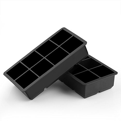 Samuelworld Ice Cube Tray, Large, Pack of 2 - Flexible 8 Cavity Silicone Ice Cube Maker Black