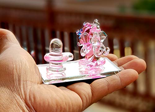 Esplanade Ganesh Shivling Crystal Glass Figurine 2 Car Dashboard Idol Sculpture