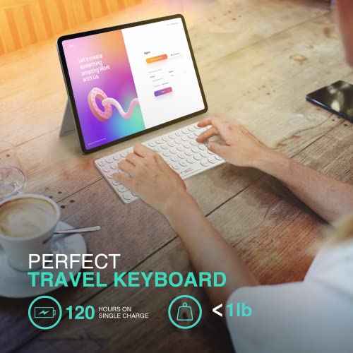 Vortec Rechargeable Bluetooth Wireless Multi-Device Keyboard | Connect 3 Devices Simultaneously | Compatible with iPad, iPhone, Android Phone & Tablet, Mac, PC (White)