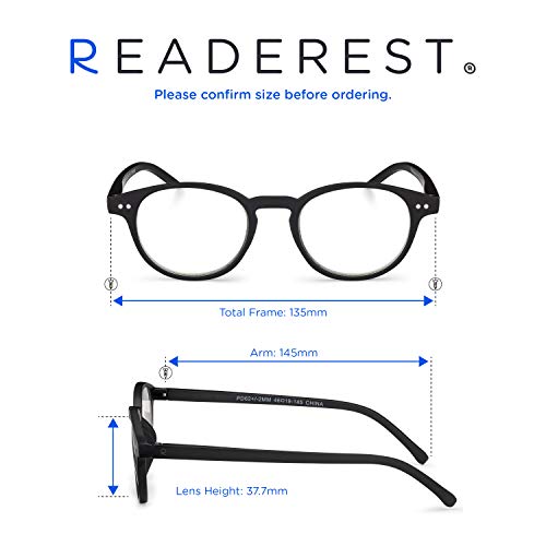 Readerest Round Blue Light Blocking Glasses Black Zero Magnification