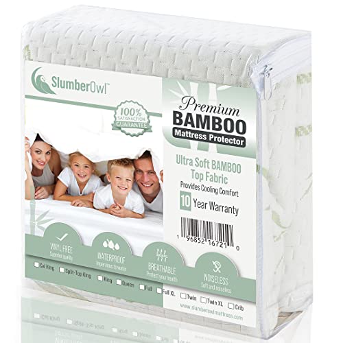 Slumberowl Premium Bamboo Mattress Protector Soft Mattress Cover Queen
