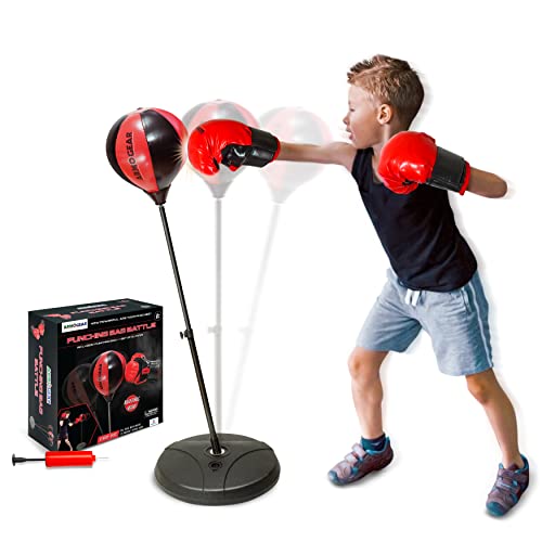 ArmoGear Kids Punching Bag Gloves Pump Stand Boxing Toy for Boys Girls Red