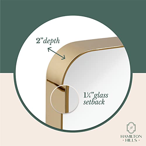 Hamilton Hills 22x30 inch Metal Gold Frame Mirror for Bathroom | Polished Rectangular Rounded Corner Vanity | 2" Deep Set Design Large Wall Mirrors Decorative | Hangs Horizontal and Vertical