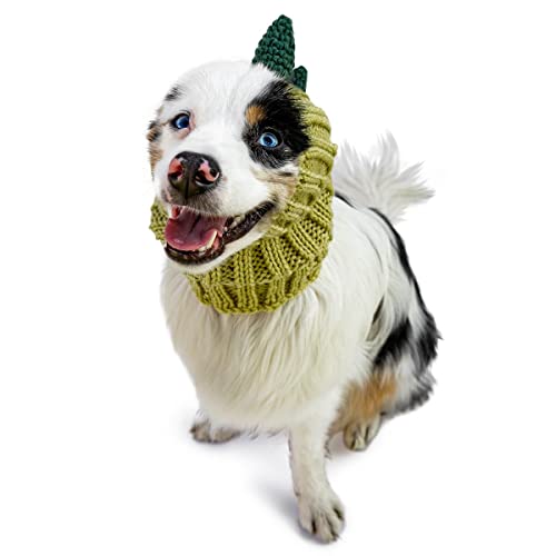 Zoo Snoods Dinosaur Costume for Dogs, Medium - Warm No Flap Ear Wrap Hood for Pets, Godzilla Dog Outfit for Winters, Halloween, Christmas & New Year, Soft Yarn Ear Covers
