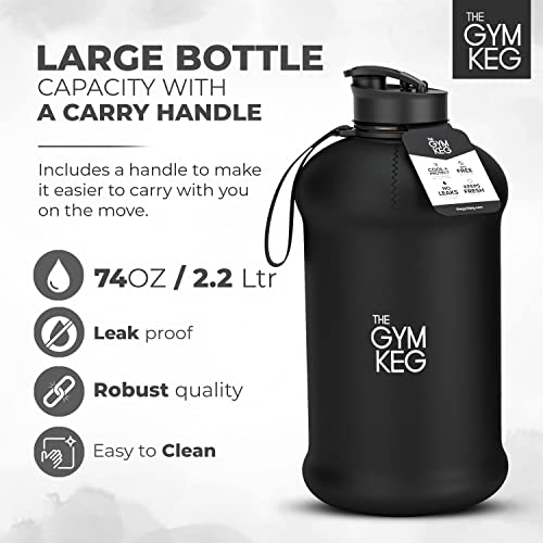 THE GYM KEG Gym Water Bottle 74oz Reusable Eco-friendly Leakproof Stealth Black