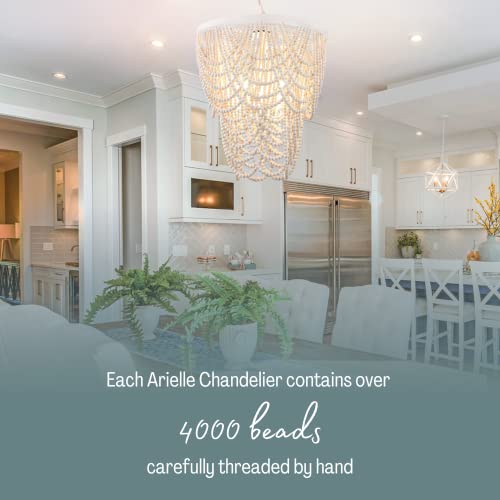 Arielle Beaded Chandelier Light Fixture: Boho, Wood Beaded, Coastal Chandelier