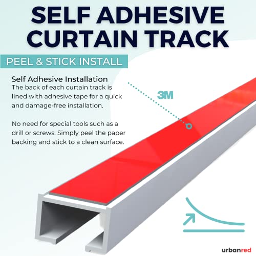 UrbanRed Self Adhesive Ceiling Or Wall Curtain Track (16.4 FT, 5 Meters) - No Drill, Screws, or Tools Curtain Rod, No Damage Curtain Track, Curtain Hangers, Adhesive Curtain Rod (Non-Flexible)