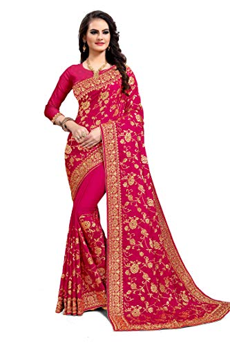 Craftstribe Satin Silk Heavy Zari Work Magenta for Any Occasion Sari for Women