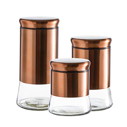 Glass Canisters Set 3 Spice Jars Food Storage Containers 28 38 50oz Brown