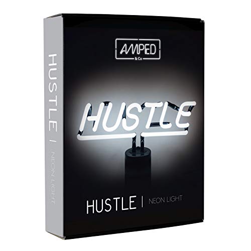 Amped Co Hustle Neon Sign 12x8 White Led Desk Table Light