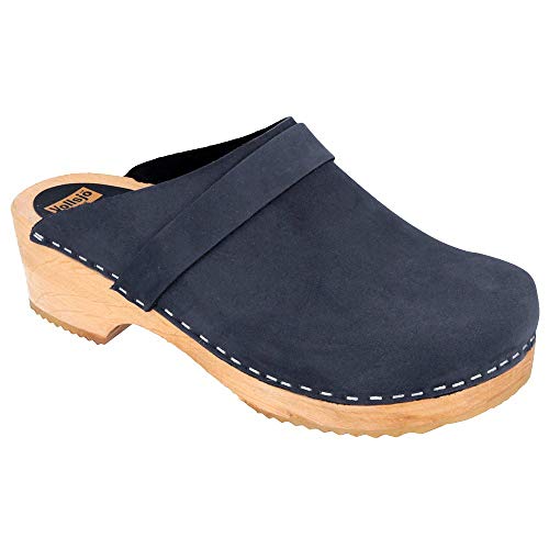 Vollsjö Women Clogs Made of Wood and Leather/Suede, Slippers Wooden Shoes for Ladies, Comfortable House Footwear Wooden Mules, Casual Shoes, Home Slippers, Made in The EU, 9, Suede - Light Brown