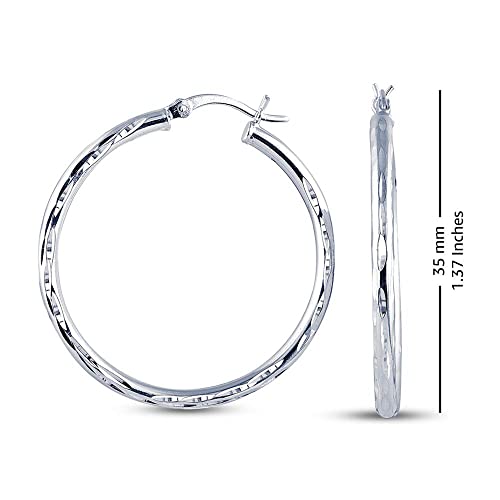 Charmsy 925 Silver Diamondcut Hoop Earrings 25mm Tube Medium 35mm