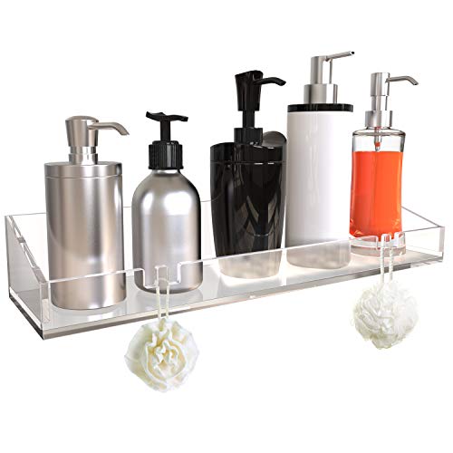 Vdomus Acrylic Bathroom Shelves 2-Pack, Wall Mounted Shower Shelve No Drilling Adhesive Thick Clear Storage & Display Shelves, Bathroom or Bedroom Organization (Upgraded)