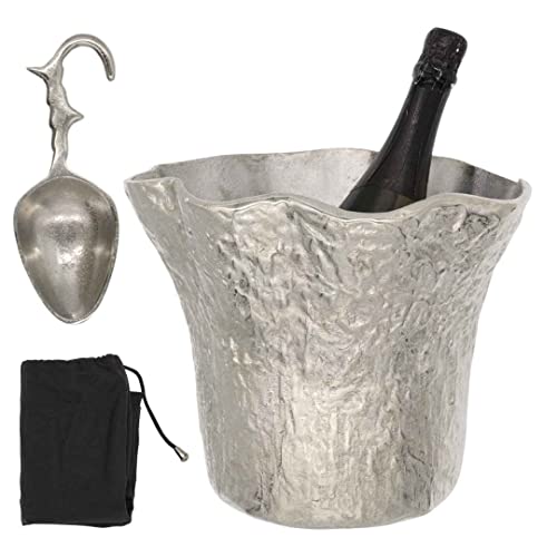 NORVIDII Large Silver Ice Bucket Champagne Chiller Cooler with Scoop for Cocktail, Parties, Drink, Artisan Handmade