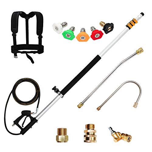 EDOU Direct Telescoping Pressure Washer Wand 19' | Heavy Duty | 4,000 PSI Max Working Pressure | Includes: 1/4" Quick Connection, 5 Spray Nozzle Tips, 2 Pivoting Couplers, 2 Adapters, Support Harness