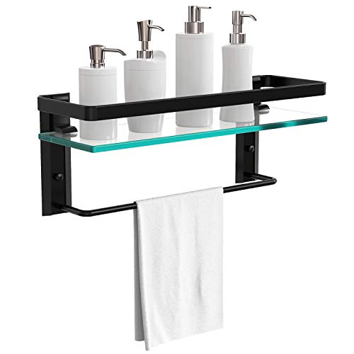 Vdomus Glass Bathroom Shelf Wall Mounted 15.2x4.5 Inches With Towel Bar