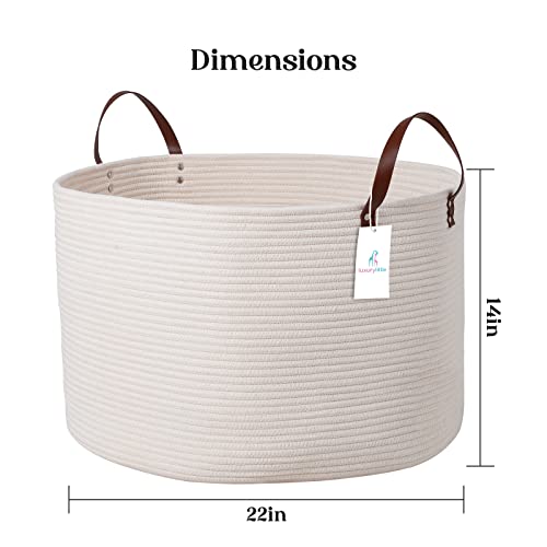 Luxury Little Extra Large Cotton Rope Nursery Basket Off White Leather Handles
