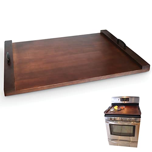 Wood Stove Top Cover Noodle Board, Rustic Farmhouse Tray With Handles, 29.5"L x 22"W x 3.25"Th, Sink Covers For Counter Space, Stove Top Cover For Gas or Electric Stove