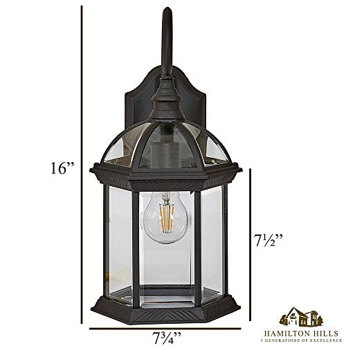 Hamilton Hills Classical Outdoor Wall Mount Metal with Clear Glass LED Bulb 2700K Black