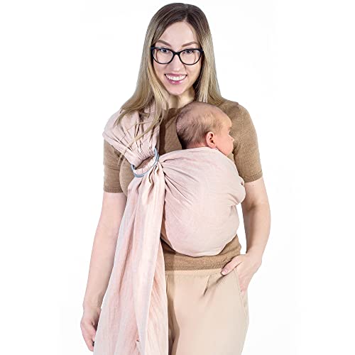 Baby Sling and Ring Sling 100% Cotton Muslin, Ring Sling Baby Carrier Front and Chest Newborn Carrier Baby Carrier Wrap, Toddler Carrier (Light Brown)