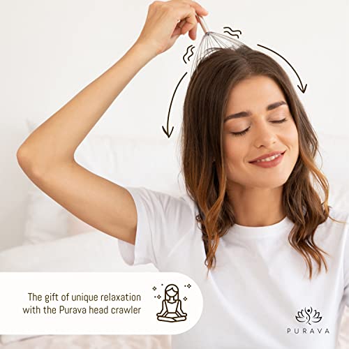 PURAVA (Original Head Massager with Improved Design - Head Scratcher Massager with 20 Fingers for Relaxation and Scalp Stimulation - Head Massage Tool Ideal as a Gift