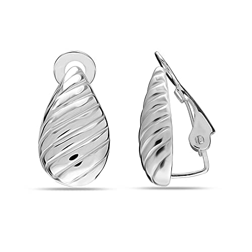 Lecalla 925 Sterling Silver Texture Drop Clip on Earrings Earring for Women