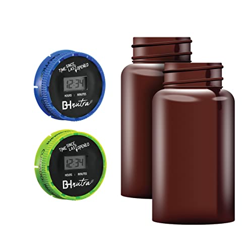 Upper Midland Products BH NUTRA Time  Prescription Bottles with Timer Cap  2 Pack Green