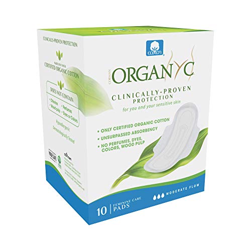 Organyc Hypoallergenic 100% Organic Cotton Pads Day Wings 10 Count Boxes 2 Pack