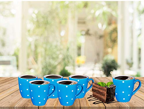 Bruntmor 16 Oz Polka Dot Coffee Mug Set of 6, Large 16 Ounce Ceramic Microwavable, Porcelain Mug Set In Blue Polka Dot Design with Big handles , Best Coffee Mug For Your Christmas Or Birthday Gift