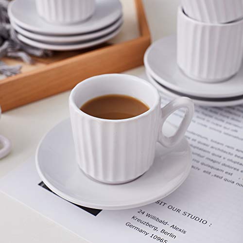 Bruntmor 4 Oz Espresso Coffee Cup Set Of 6 Cute 4 Ounce Ceramic Mugcup White