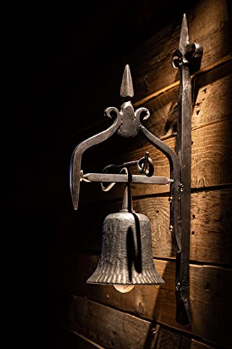 2WAYZ Rustic Dinner Bell 7.85 inches, Cast Iron Church Bell Design, Featured on an Antique Vintage Rustic Farmhouse Bracket. Classic Cabin Metal Mount for Indoor Outdoor Decoration
