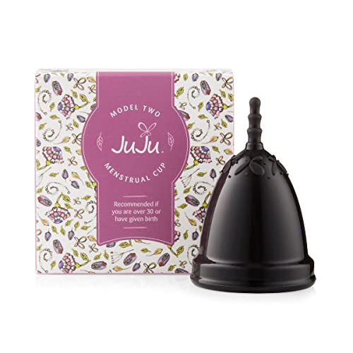 JuJu Menstrual Cup Model 2 - Post Childbirth Menstruation Cup - Reusable Cup for Feminine Care - Medical Grade Silicone Period Cup - Hypoallergenic - Eco Friendly - Made in AUS (Black)