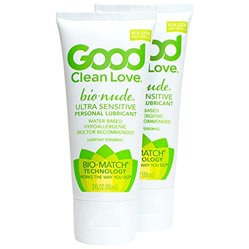 Good Clean Love BioNude Ultra Sensitive Personal Lubricant, Water-Based & Hypoallergenic Lube, Safe to Use with Toys & Condoms, Intimate Wellness Gel for Men & Women, 3 Oz (2-Pack)