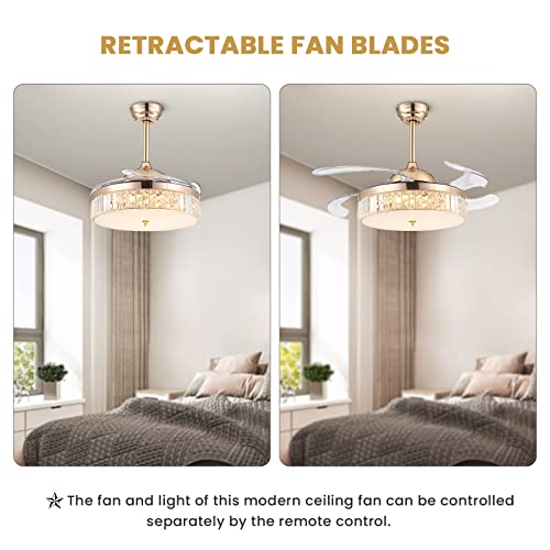 Crossio Crystal Ceiling Fan With Lights Dimmable Led Fans Room 42 Inch