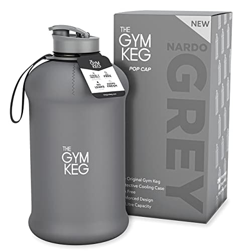 THE GYM KEG 1 Gallon Water Bottle Straw Lid Carry Strap Time Markings Leak proof Nardo Grey