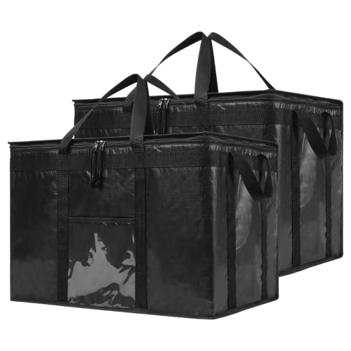 NZ home PRO Durable XXXL Insulated Bag for Food Delivery & Grocery Shopping with Zippered Top, Black (1pack) Commercial Grade