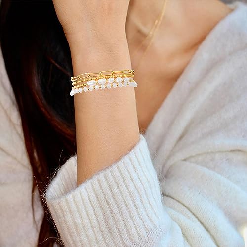 Dainty Gold Pearl Crystal Beaded Bracelets Women 18k Real Gold Trendy Jewelry