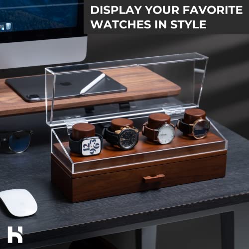 Watch Display Case Watch Holder - Fathers Day Gift for Dad - Premium Mens Watch Case Watch Organizer for Men Watch Boxes - Wooden Watch Box Watch Cases for Men - The Watch Deck Pro Walnut