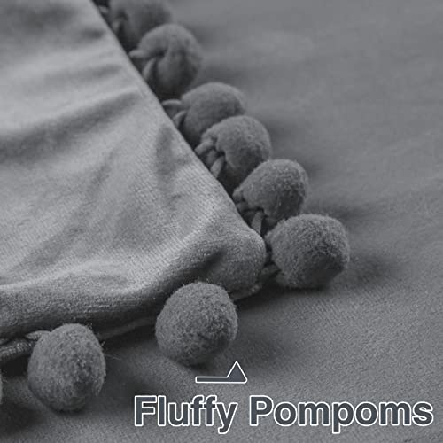 Top Finel Decorative Euro Throw Pillow Covers 26 x 26 Inch Soft Particles Velvet Solid Cushion Covers with Pom-poms 65 x 65 cm, Pack of 2, Grey