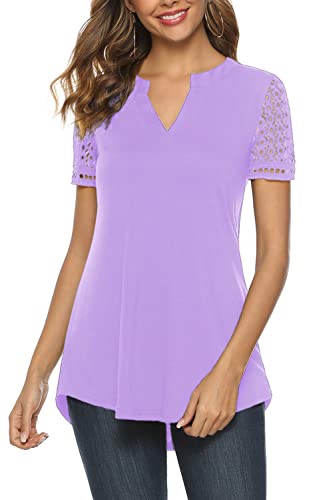 Zattcas Women's Summer V Neck Short Sleeve Tunic Shirt Business Casual Blouses for Women Lavender M