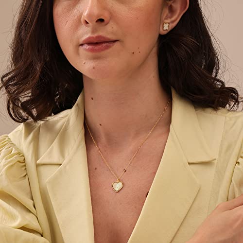 Lecalla Goldplated Heart Pendant Necklace Sterling Silver Mother of Pearl