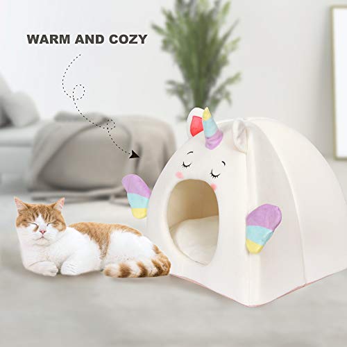 All Fur You Unicorn Cat Cave Bed, Cat House for Indoor Cats Cubby Cat Hideaway Dome Bed Cat Tent Pod Igloo Pet Cave Cat Home Pet Cubes Felt Warm Cozy Caves Cat Hut Covered Beds Puppy Houses Enclosed