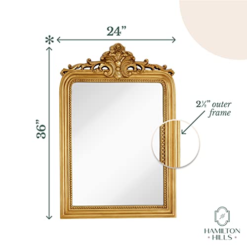 Hamilton Hills 24" x 36" Classic Gold Framed Glass Rectangular Mirror Top Gold Baroque Wall Mirror Gold