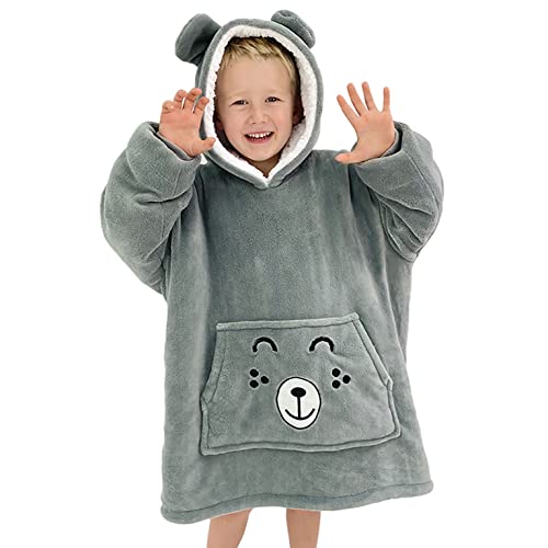 Wearable Blanket Kids 3 to 10yr Fun Animal Kids Hoodie Blanket Grey