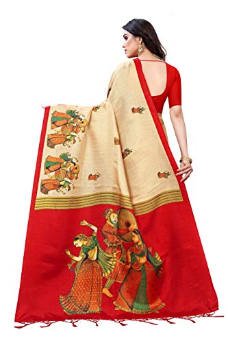 CRAFTSTRIBE Khadi Silk Ethnic Print Cream for Wedding Gift Saree for Women