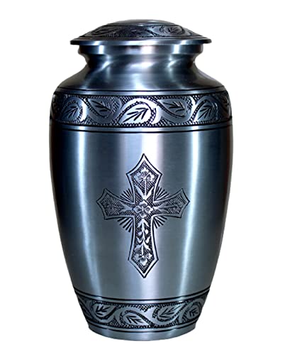 Esplanade Cremation Urn Memorial Container Full Size Standard Metal Urn Silver