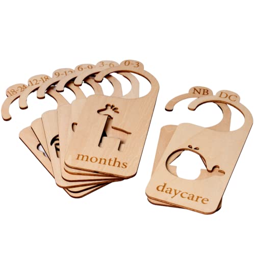 Baby Clothes Wood Size Dividers – 8 Double Sided Baby Closet Dividers - Organize Your Clothes with Baby Hangers for Nursery - Range of Newborn to 24 Months - Closet Dividers for Boys & Girls