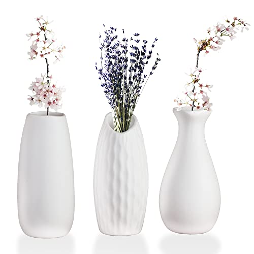 Casa Mondo Small White Vases-Set of 3, 5.2x2.5in, Decorative Ceramic Vases for Home Decor, Modern Farmhouse Flower Vases, Fireplace Mantel, Side Table Decor, Entryway Table Decor, Home Accents